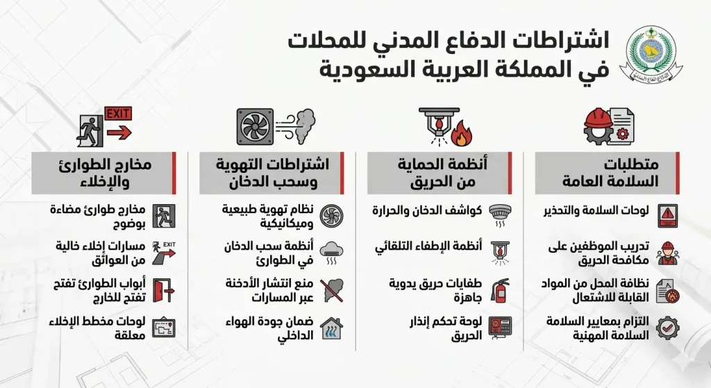 اشتراطات الدفاع المدني للمحلات التجارية
